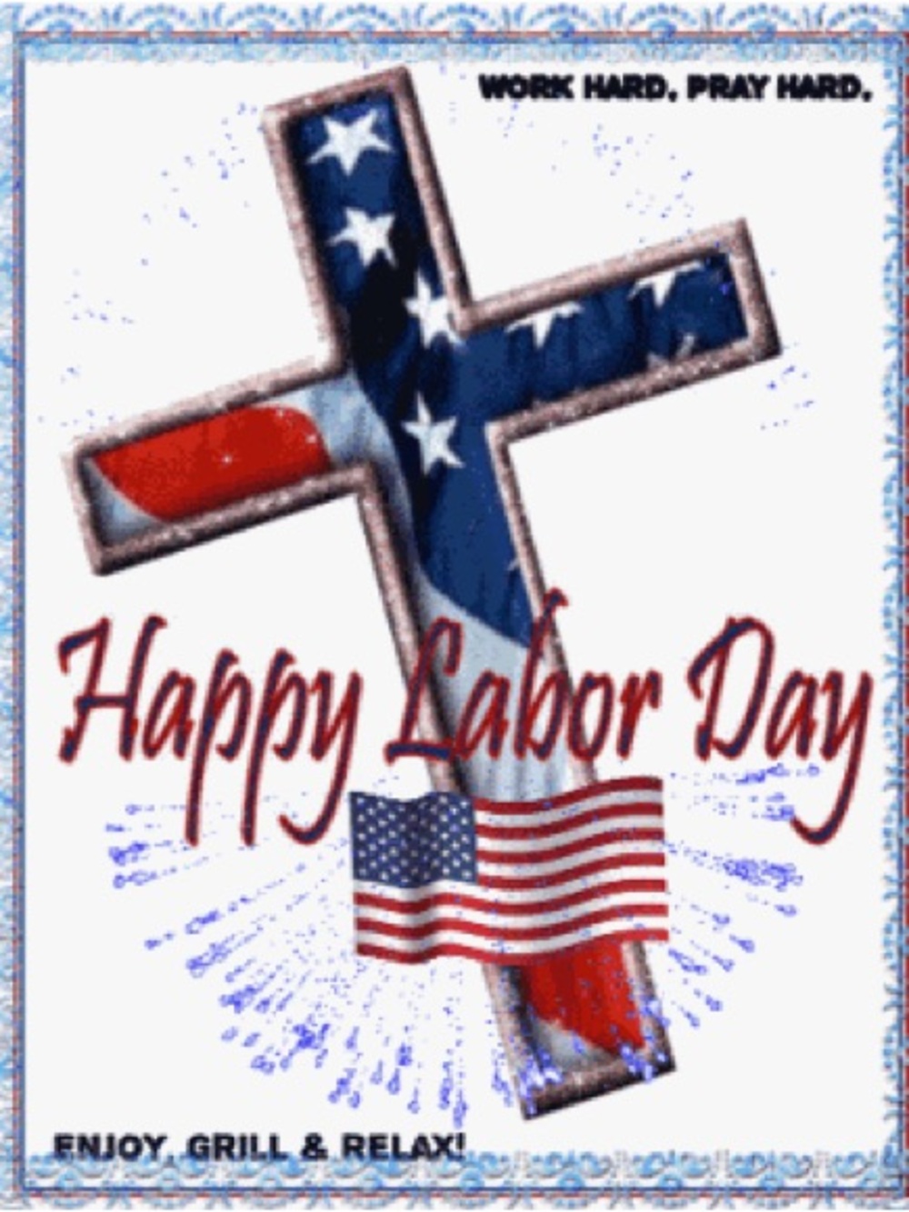 Happy Labor Day Patriotic Cross Poster - Red, White & Blue